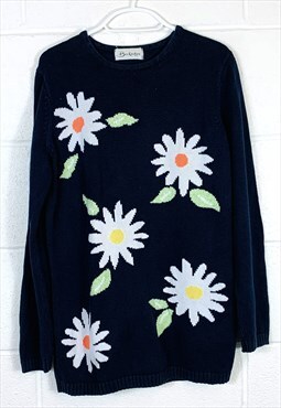 Vintage Knitted Jumper/ Sweater Flower Patterned Chunky Knit