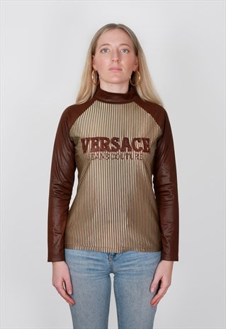 VINTAGE 80S VERSACE BROWN TEXTURED TOP