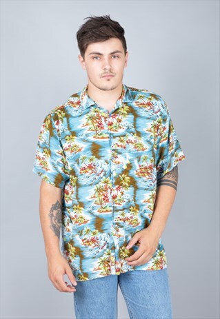 VINTAGE 90S CRAZY PATTERN HAWAIIAN FESTIVAL SHIRT. UNISEX.