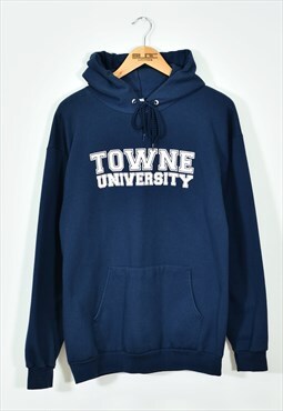 Vintage Towne University Hooded Sweatshirt Black Large