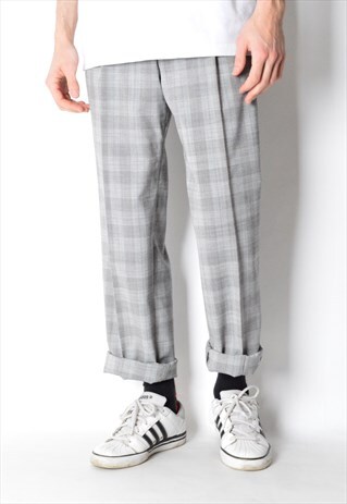 VINTAGE 90S GREY CHECK WOOL BLEND PANTS