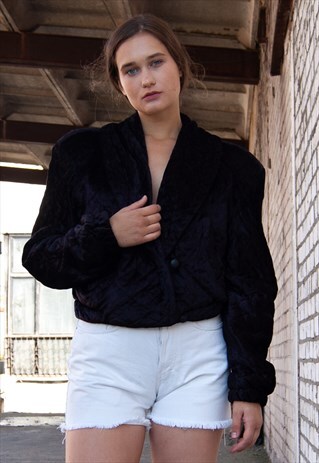 VINTAGE RETRO BLACK VELVET BOMBER JACKET