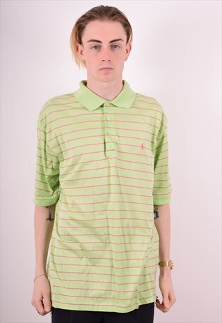 POLO RALPH LAUREN MENS VINTAGE POLO SHIRT LARGE GREEN STRIPE