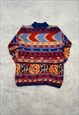 VINTAGE KNITTED JUMPER ABSTRACT PATTERNED BRIGHT KNIT