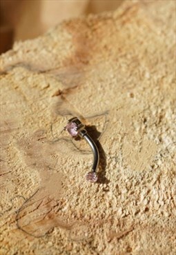 Pink Gemstone Surgical Steel Internally Threaded Belly Ring