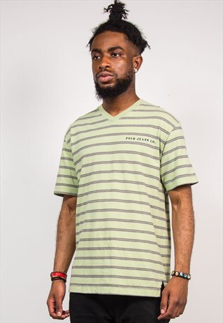 VINTAGE 90'S POLO JEANS RALPH LAUREN GREEN STRIPE T-SHIRT