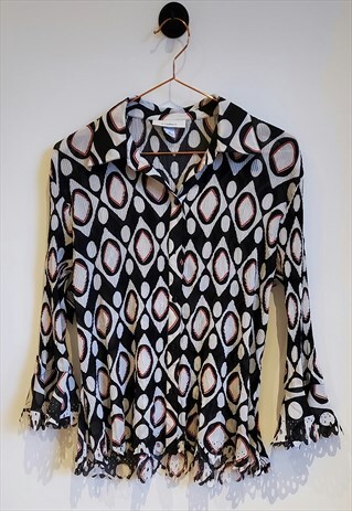 VINTAGE 90S ABSTRACT PRINT PLEATED BLOUSE SIZE 10-12  
