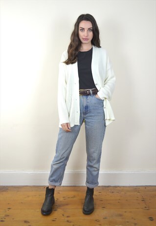 80S VINTAGE CREAM BUTTON UP CARDIGAN