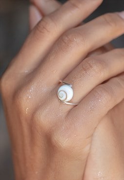 Ojo Santa Lucia Sea Shell Silver Ring with Shiva Eye Stone
