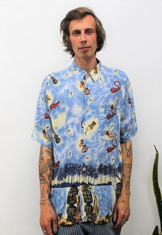 VINTAGE 1990S LIGHT BLUE PRINTED SHIRT