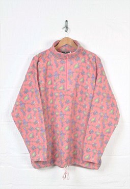 Vintage Fleece 1/4 Zip Retro Pattern Pink Ladies XXL