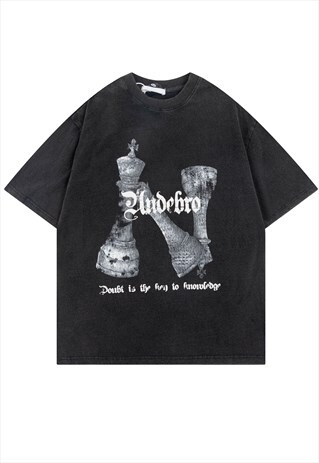 CHESS GAME T-SHIRT KING & QUEEN TEE GRUNGE TOP VINTAGE BLACK