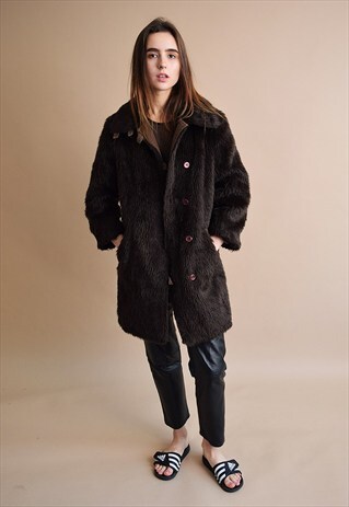 VINTAGE 70'S FAUX FUR LONG TRENCH BOHO COAT
