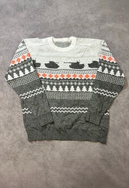 Vintage Abstract Knitted Jumper Funky Patterned Sweater