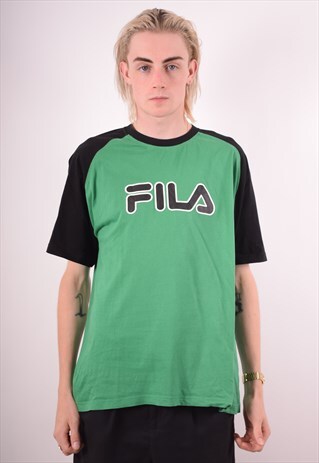 FILA MENS VINTAGE T-SHIRT TOP LARGE GREEN 90S