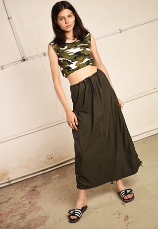 90'S RETRO SHELL HIGHWAISTED FESTIVAL CARGO MAXI SKIRT