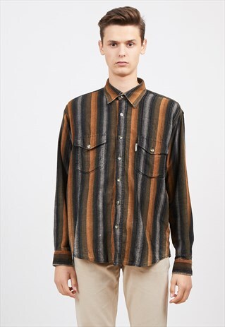 VINTAGE BROWN BLACK BYGENT STRIPED SHIRT