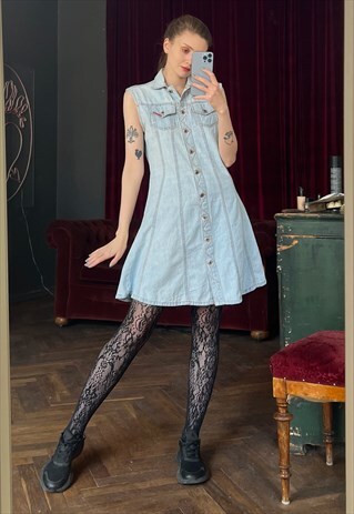 DENIM MINI DRESS, SLEEVELESS BUTTON FRONT SUMMER DRESS