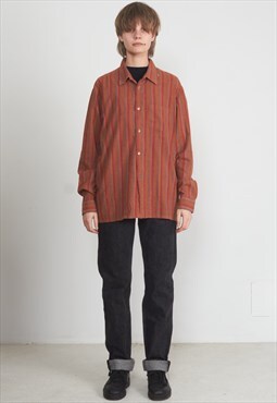 Vintage Brown Striped Long Sleeve Shirt France