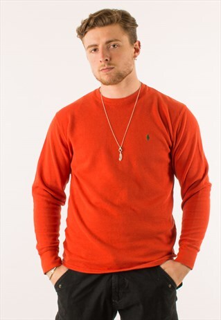 VINTAGE POLO RALPH LAUREN ORANGE WAFFLE SWEATSHIRT LARGE