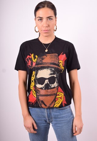 WOMENS VINTAGE T-SHIRT TOP MEDIUM BLACK 90'S