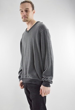 VINTAGE 90S RALPH LAUREN CHAPS STRIPED V NECK JUMPER