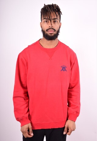 TOMMY HILFIGER MENS VINTAGE SWEATSHIRT JUMPER XL RED 90'S