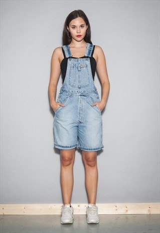 VINTAGE 90'S LIGHT BLUE DENIM SHORT DUNGAREES
