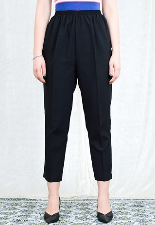 BLACK PLEATED PANTS CIGARILLOS VINTAGE SUPER HIGH WAISTED