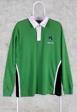 Vintage Ireland Rugby Shirt Long Sleeve Polo Jersey Green 