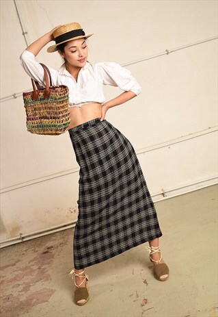 90'S RETRO TARTAN CHECKED PARIS CHIC MIDI SKIRT