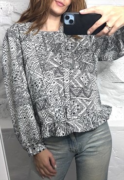 80s Printed Boho Blouse - Large 