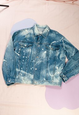 Vintage Denim Jacket 80s Oversized Reworked Bleached Blue