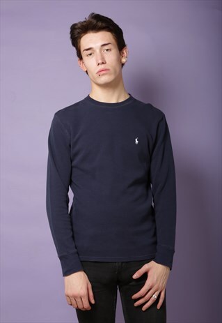 POLO RALPH LAUREN BLUE WAFFLE LONG SLEEVED TOP