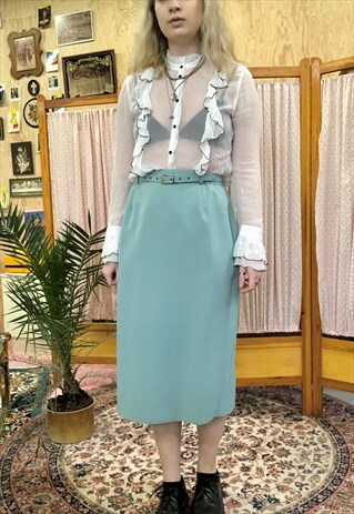 VINTAGE 80S TURQUOISE MIDI SKIRT
