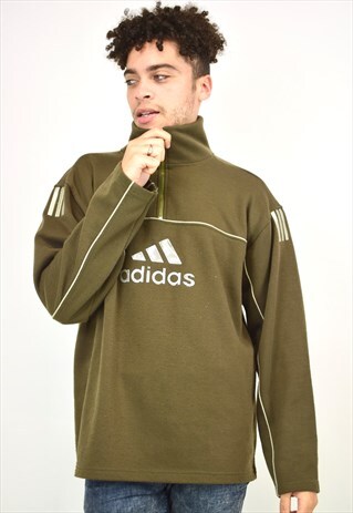 VINTAGE 90S ADIDAS KHAKI GREEN 3/4 ZIP UP SWEATSHIRT