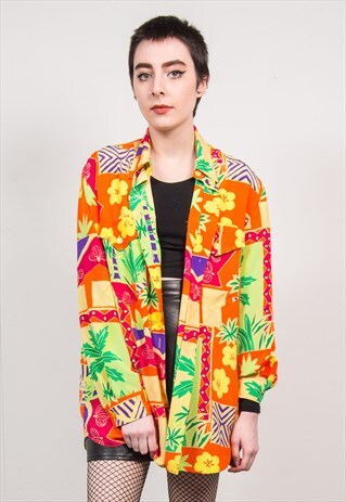 VINTAGE 90'S BRIGHT MULTICOLOUR FLORAL OVERSIZED SHIRT