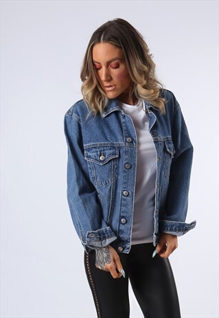 DENIM JACKET OVERSIZED FITTED VINTAGE UK 14 - 16 (DAM)
