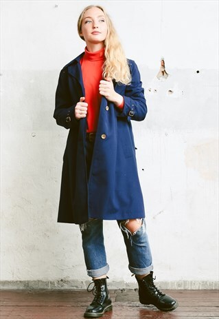 VINTAGE 80S NAVY BLUE OVERSIZED TRENCH COAT