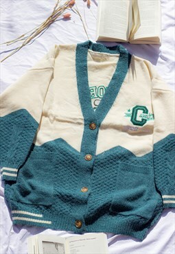 Green Oversized Slouchy College Cardigan