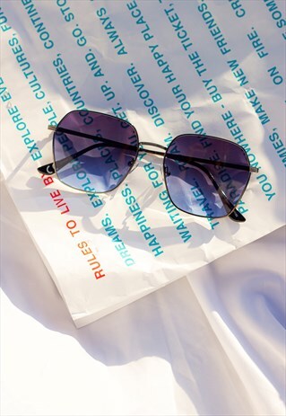 BLUE BLACK OVERSIZE ANGLED SQUARE AVIATOR SUNGLASSES