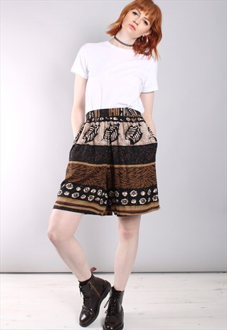 VINTAGE 80S CRAZY PATTERNED HIGH WAISTED CULOTTE SHORTS
