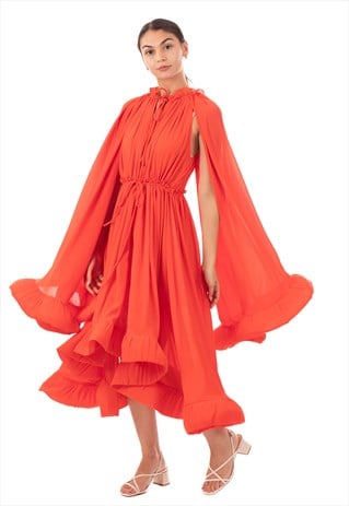 RUFFLE HEM AND SLEEVES OVERSIZED DRESS IN ORANGE