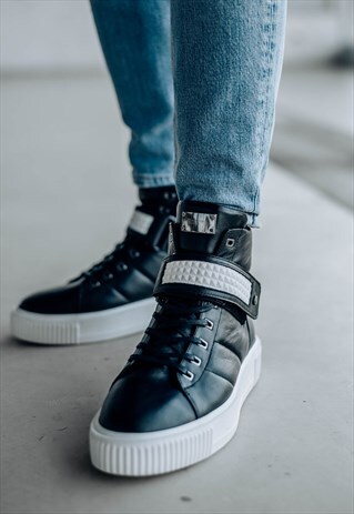 SCRABBLE HIGH TOP BOOTS IN BLACK