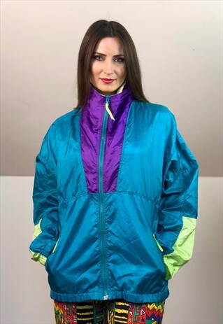 SURF 90S BEACH HUMMEL FRESH JACKET VINTAGE NEON BLUE GREEN