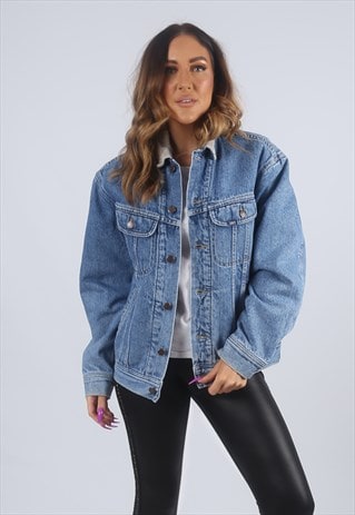 VINTAGE LEE DENIM JACKET OVERSIZED FITTED LINED UK 16 (CK2F)