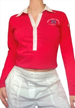 Vintage Y2K 90's/00's Red Long Sleeve Collared Sports Top