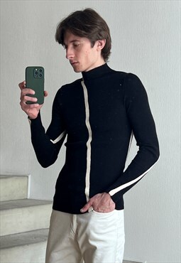 Vintage VERSACE Sweater Knit Jumper Mock Neck 90s Black