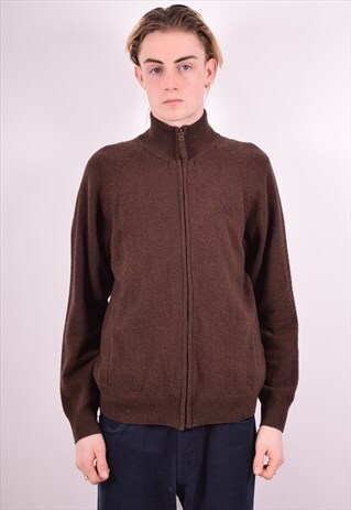 KAPPA MENS VINTAGE CARDIGAN SWEATER MEDIUM BROWN 90S