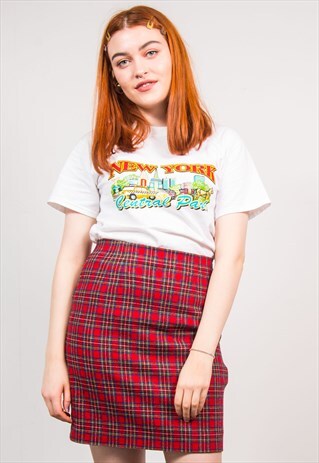 VINTAGE 90'S RED CHECKED PATTERN TARTAN PENCIL MINI SKIRT